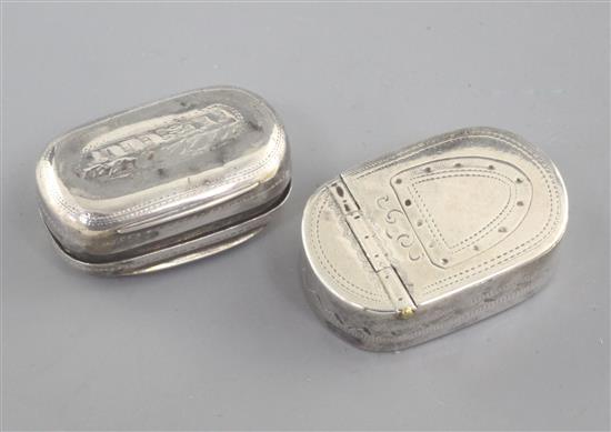 A George III silver vinaigrette by T.Simpson & Son Birmingham 1814 and an oval silver patch box, Samuel Pemberton, Birmingham 1819,